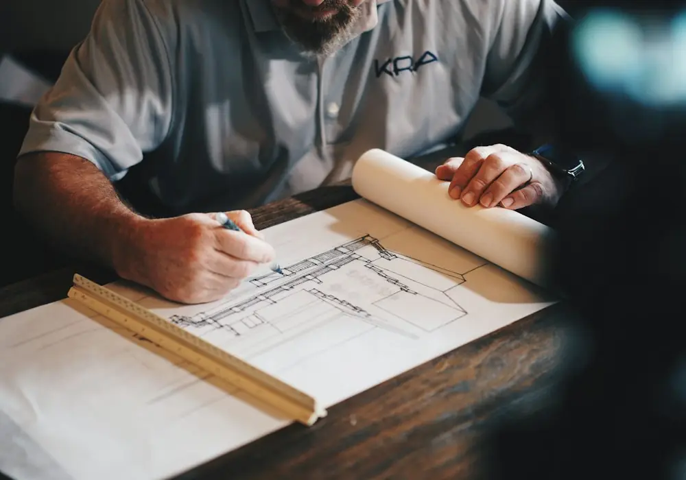 Architectural blueprints on a construction site